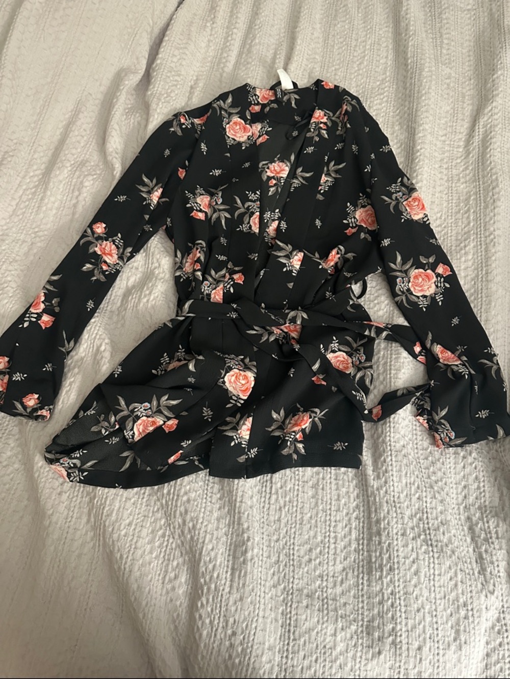 Divided Black Floral Tie-Waist Jacket